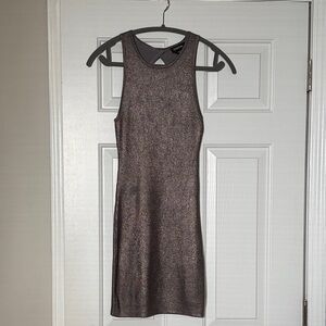 bebe Silver Ribbed Knit Mini Dress